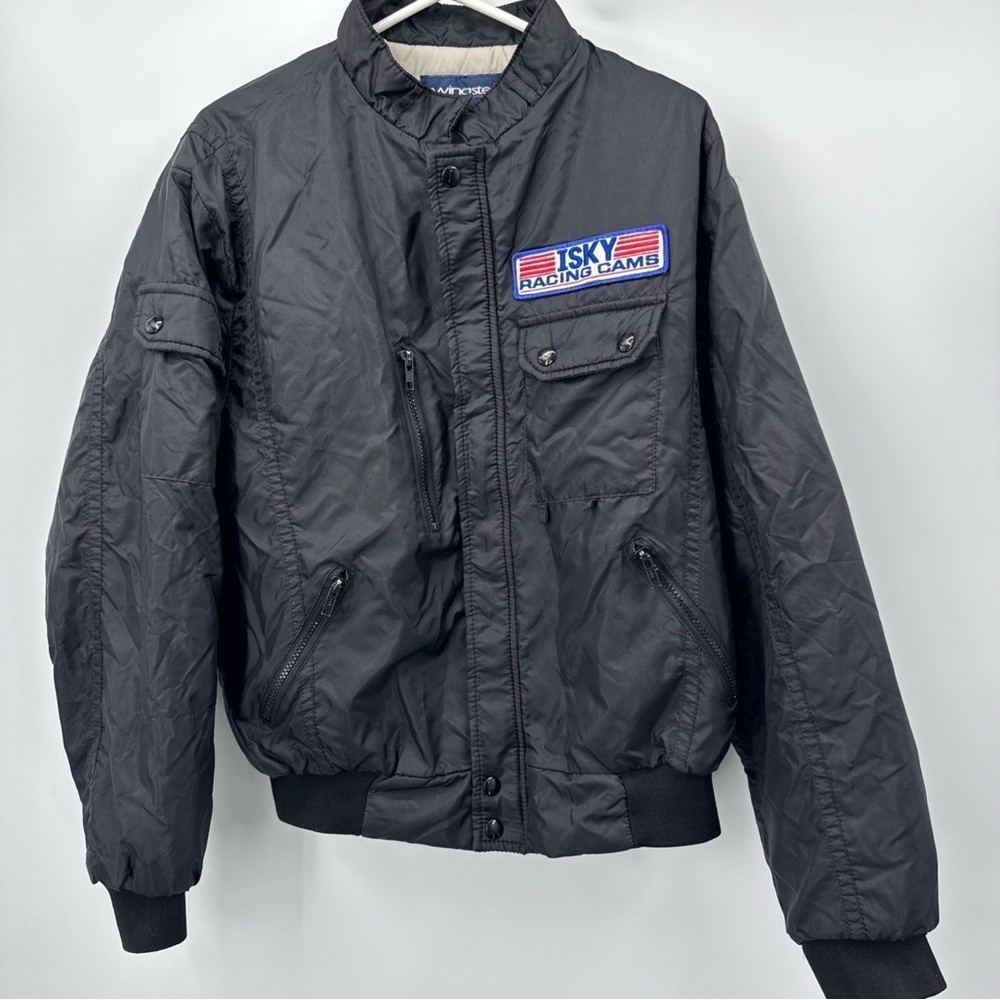 Vintage Dunbrooke ISKY Racing Cams NHRA Racers Puffer Jacket Size L Black